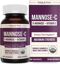 Mannose-C D-Mannose Whole Food Vitamin C Natural UTI, Vegan, Non-GMO (180 Count)