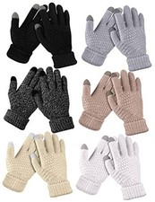 6 Pair Women Winter Touch Screen Gloves Warm Fleece Lined Knit Vivid Colors