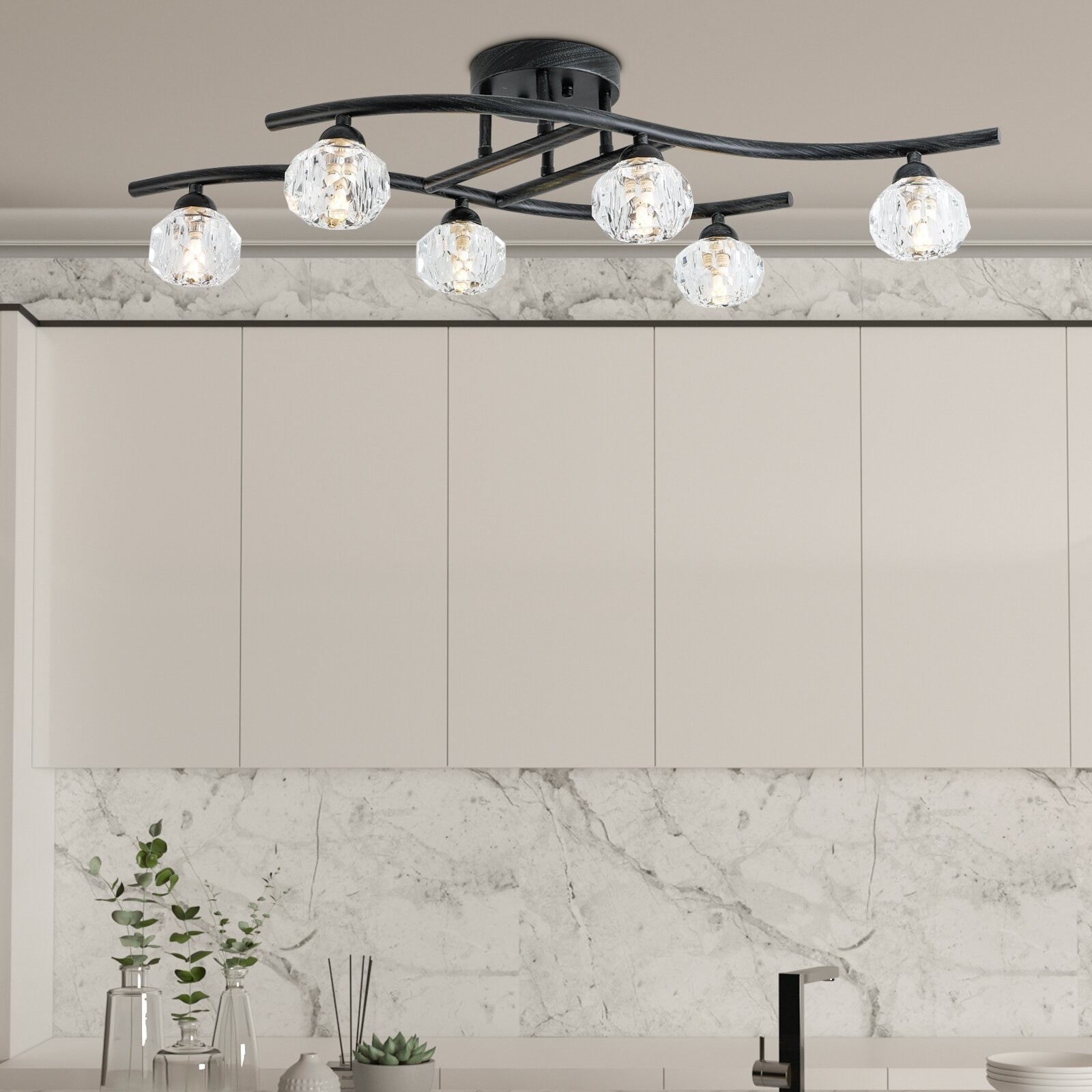 Maxax 6-Light 29-Inch Sputnik Geometric Semi-Flush Ceiling Fixture