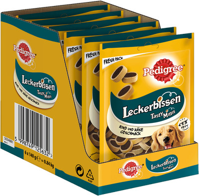 PEDIGREE  Leckerbissen Mini-Happen Portionsbeutel mit Käse Rind 6x140g Snack