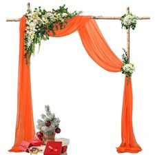2 Panels Orange-Chiffon Wedding Arch Drapes 20ft Long Chiffon Banquet Wedding...