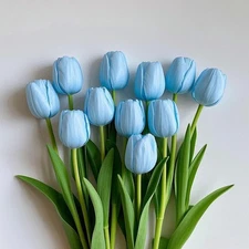 Artificial Tulip Flowers 12 PCS Light Blue Real Touch Wedding Bouquet Decor