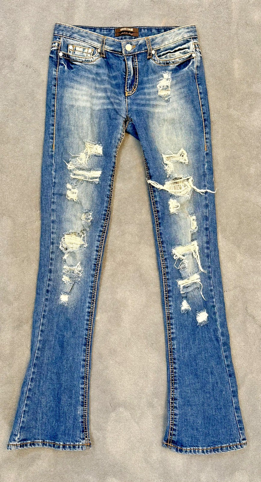 Vintage Roberto Cavalli Women’s Distressed Jeans With Silver Sequin Detail IT 44