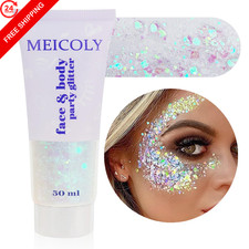 MEICOLY Clear White Face Body Glitter Gel, Halloween 50ml, white body glitter