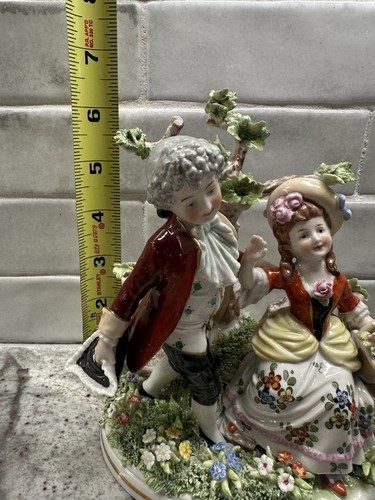 Antique Dresden Porcelain Figurine Couple Under The Tree Made In Germany - Picture 7 of 18
