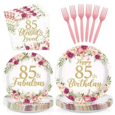 96Pcs Floral 85th Birthday Decorations for Women Serves 24 Rose Gold Floral...