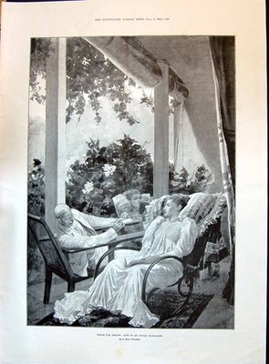 Old Print 1896 Dolce Far Niente Life Indian Bungalow Family Scene Chairs 19th