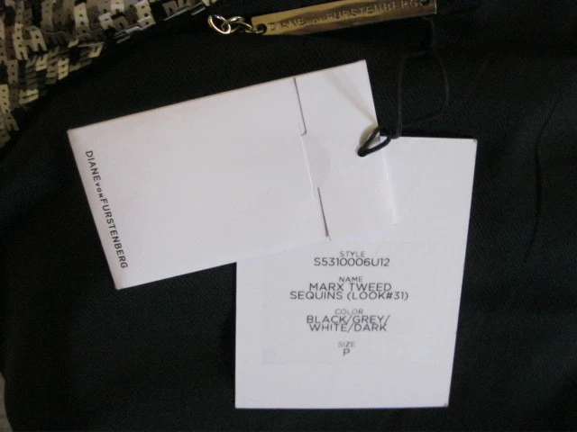 DVF Diane Von Furstenberg "Marx tweed" lentejuelas chaqueta geométrica nueva con etiquetas P/XS $1295 Foto 4 de 4