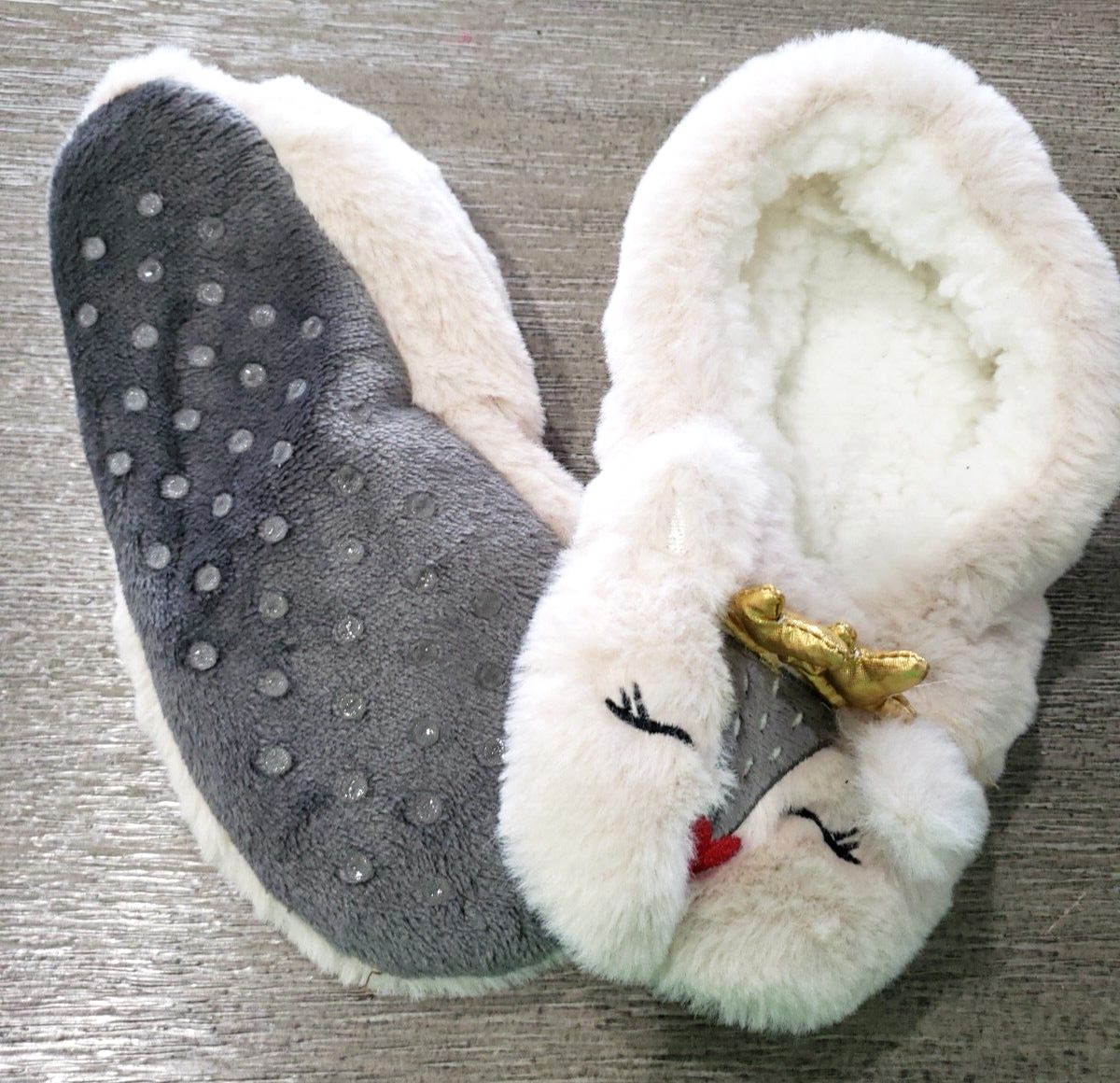 PANTOFOLA D’ORO PANTOFOLE RENNE NATALIZIE IN PILE MARRONE CHIARO medie lunghe 9 5 pollici