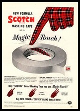 1957 3M Scotch Brand Masking Tape "Magic Touch" Tartan Gloves Vintage Print Ad
