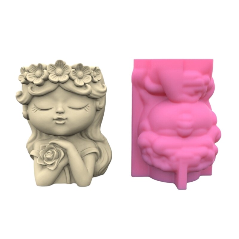 Flower Pot Silicone Mold Girl Holder Resin Mold Storage Box Mould