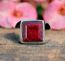 Facettiert Rubin Edelstein Signet Ring Massiv 925 Silber Artisan Geschenk Für