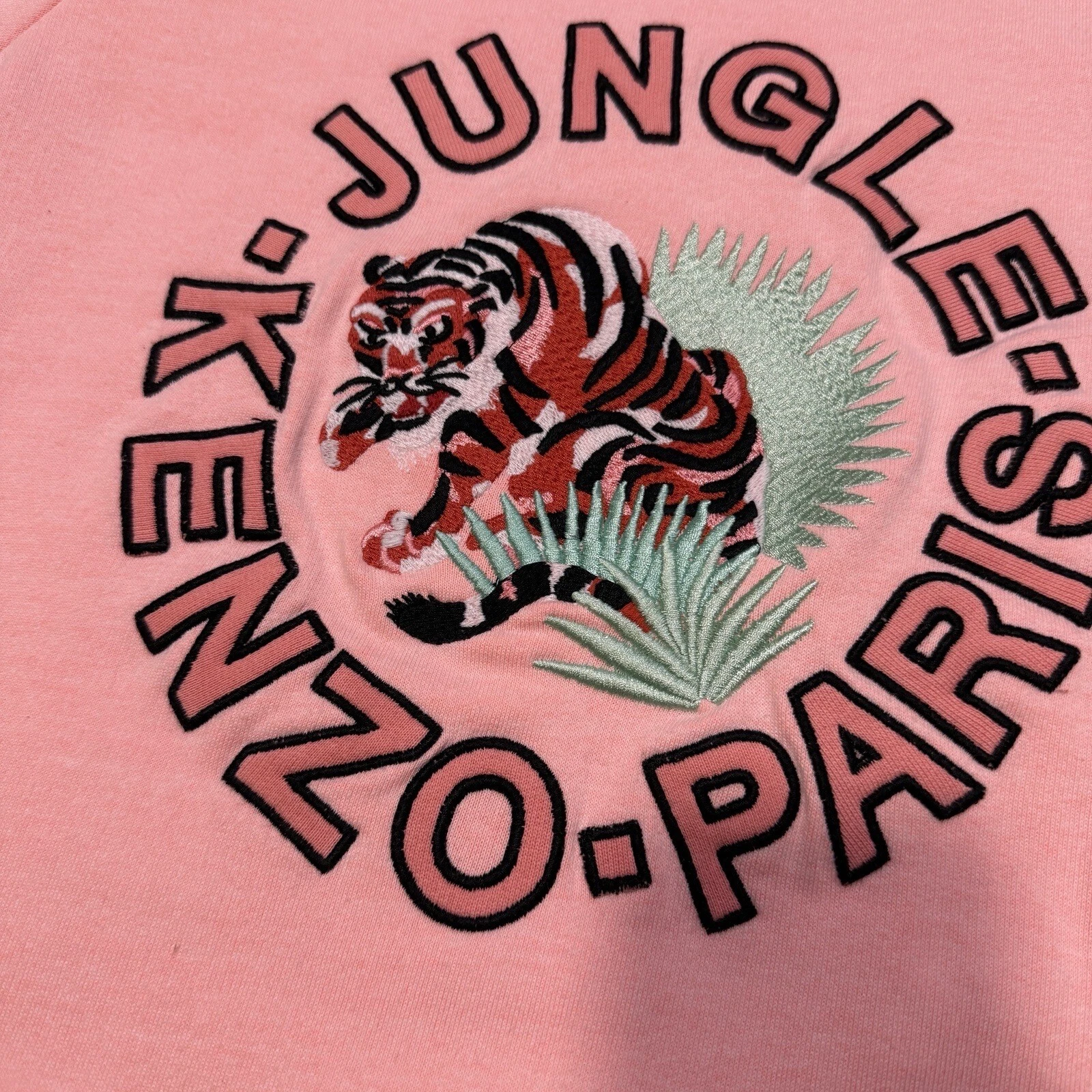 Maglione Kenzo bambina rosa chiaro ricamato tigre taglia L felpa grafica donna
