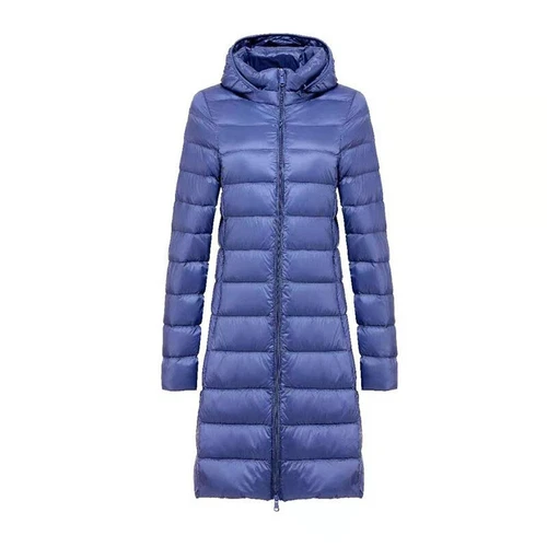 Piumino d'anatra donna ultraleggero lungo giacca puffer parka cappotto invernale con cappuccio capospalla - Foto 3 di 19