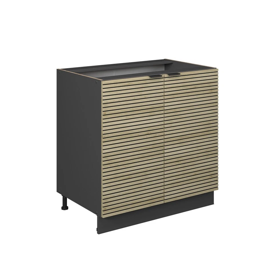 Unterschrank Fame-Line Anthrazit Eiche gefräst 80 cm mit Arbeitsplatte Vicco - Bild 2 von 4