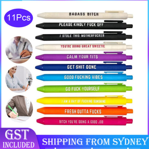 11Pcs Funny Pens Swear Word Pen Set Black Ink Writing Pen Funny Office Diary New - Picture 1 of 10