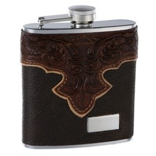 6 Oz. Genuine Brown Leather Hip Flask Holders...