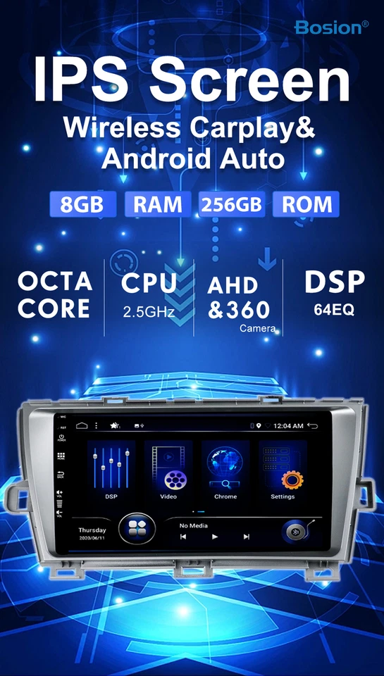 8G+256GB Für Toyota Prius 3 2009-2015 Android 14 Autoradio Car Play Navi GPS DAB - Bild 3 von 4