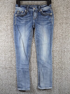 Miss Me Easy Capri Jeans Women's 28x27 (Tag 25) Blue Embellished Flap Pocket