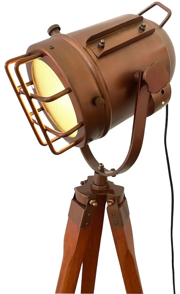 Wooden Tripod Spotlight, Designer Floor Lamp, Brass Studio Light, Tripod Vintage - Image 3 of 4