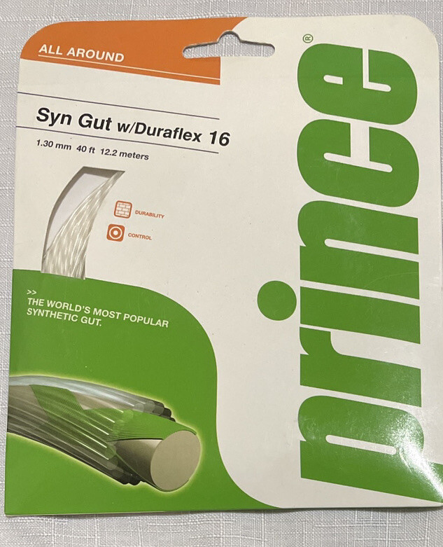 NEW Prince Synthetic Gut 16 W/ Duraflex 16, 1.30mm,  40 ft White Tennis String