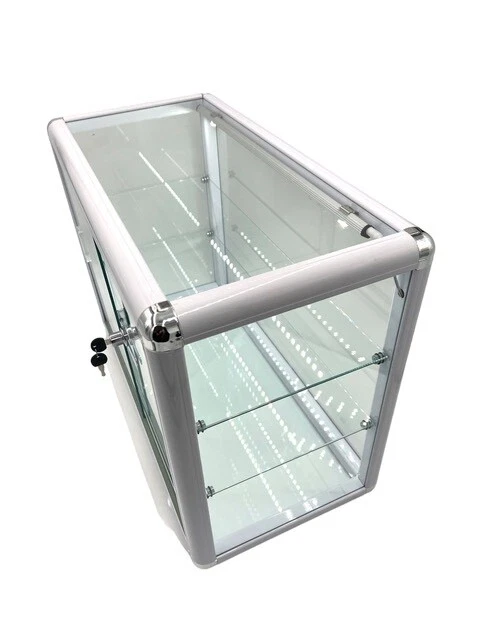 Elegant White Aluminum Display Table Top Tempered Glass Showcase with LED Lights - Image 2 of 3