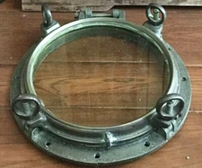 Vintage Bronze Porthole 21" Port, 16" Glass, Nautical Ship Boat Decor