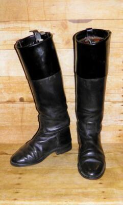 English Made schwarze Lederreitstiefel UK 4 (37cm Wade) mit Lackoberteilen