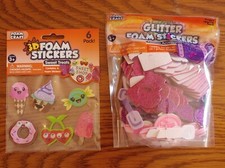 FOAM CRAFT GLITTER FOAM STICKERS 1 OZ. PACKAGES age 3 6 pack foam sweet treat