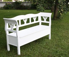 Bank Küchenbank Sitzbank Truhenbank Holzbank Massivholz weiß 163cm Landhauswelt