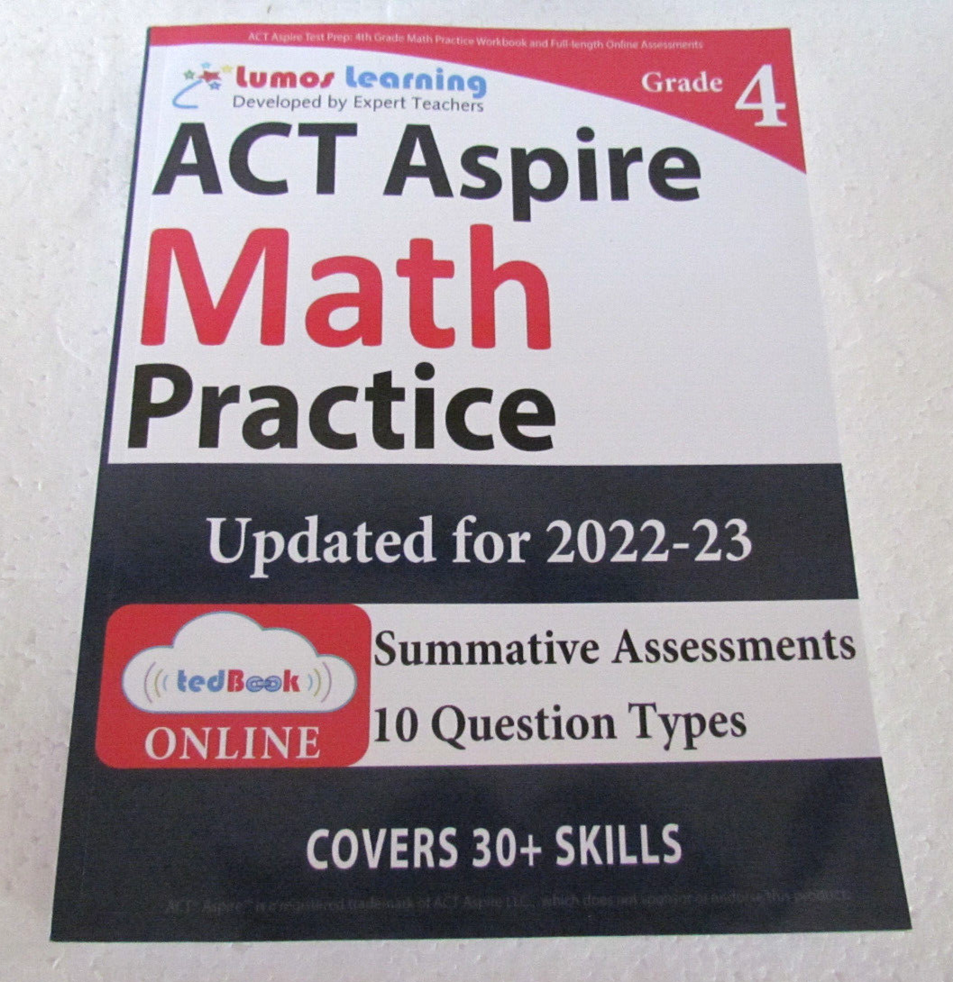 ACT Aspire Test Prep 4th Grade Math Practice Workbook 2022-23 9781945730139  | eBay