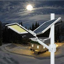 Commercial Solar Street Light Outdoor Dusk to Dawn Road Lamp+Pole+Remote UK