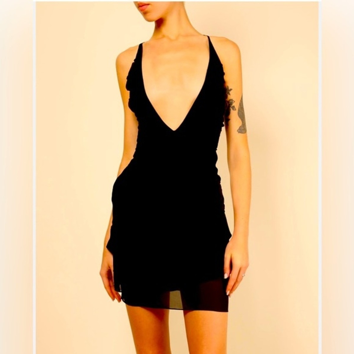 Gucci Tom Ford S/S 2003 black ruffle plunging neckline
