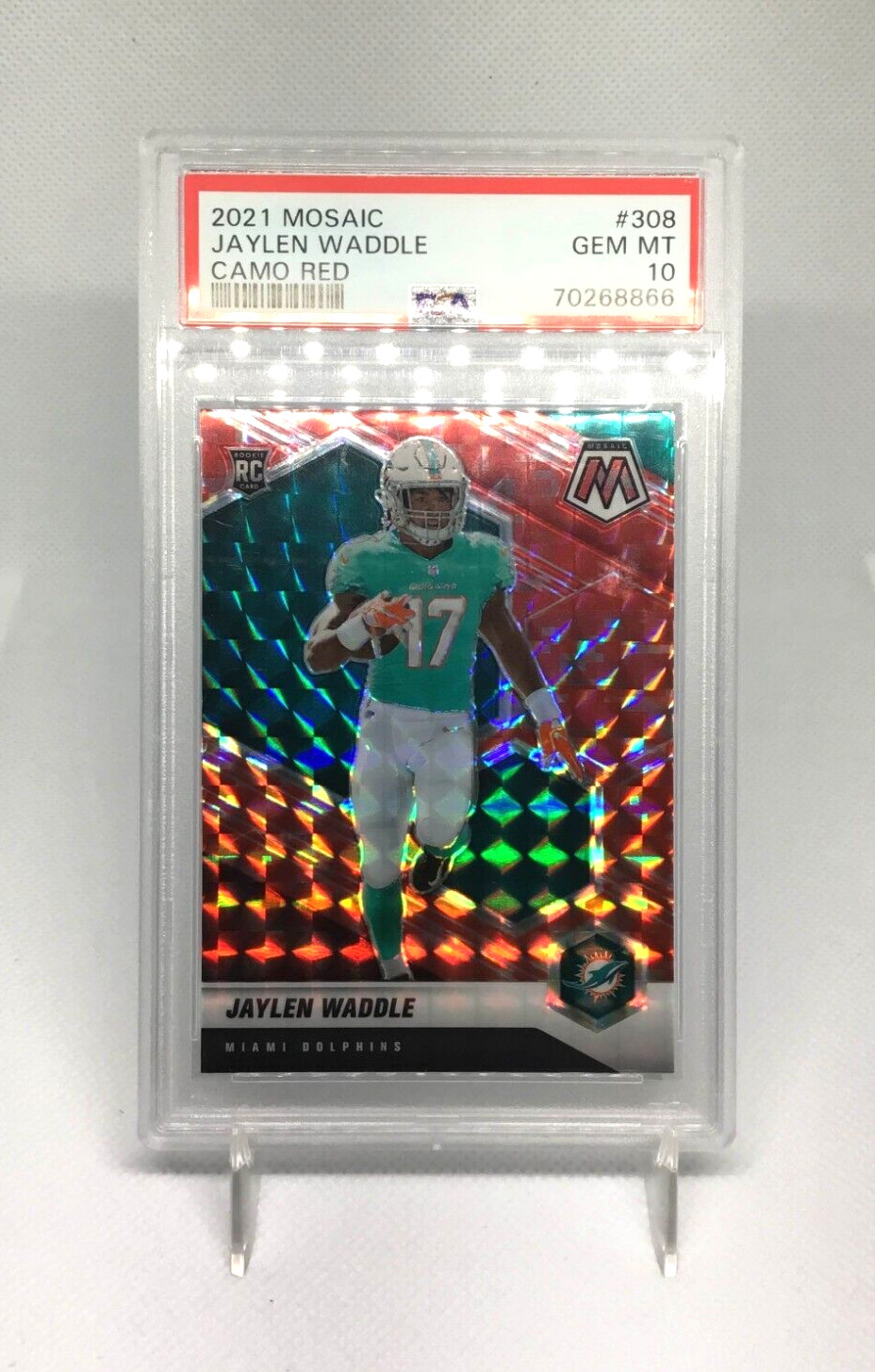 2021 Panini Mosaic Jaylen Waddle Red Camo RC #308 PSA 10 SEE POP 15