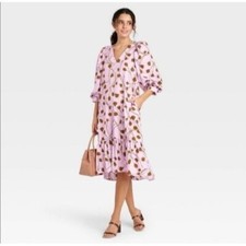 a new day Floral Print Long Sleeve Ruffle Hem Dress