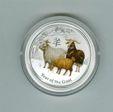 AUSTRALIA 2015 50 CENTS YEAR OF THE GOAT COLORIZED 1/2 OZ. .999 SILVER BU