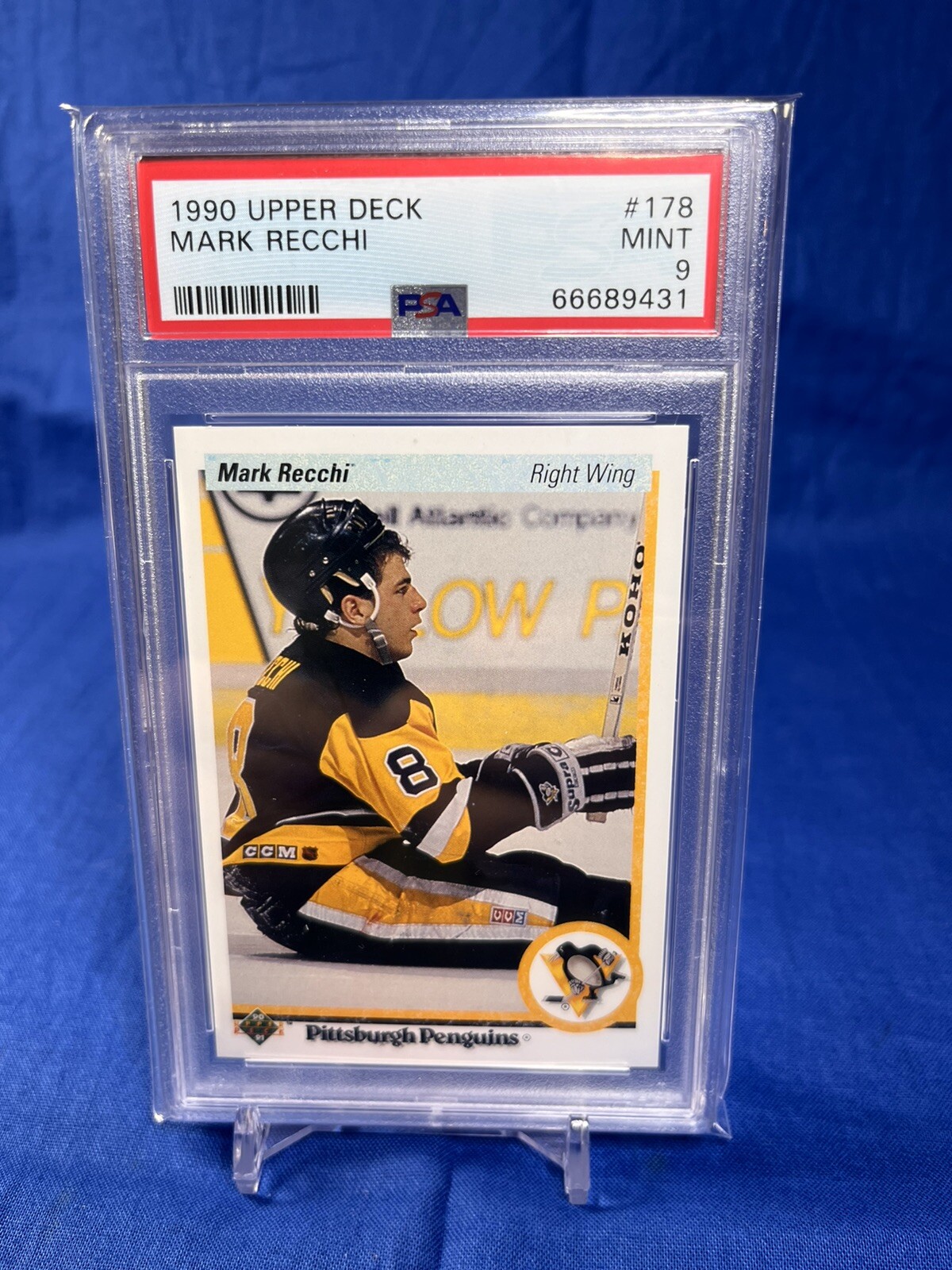 1990 Upper Deck #178 Mark Recchi Rookie RC HOF PSA 9 Mint Pittsburgh Penguins