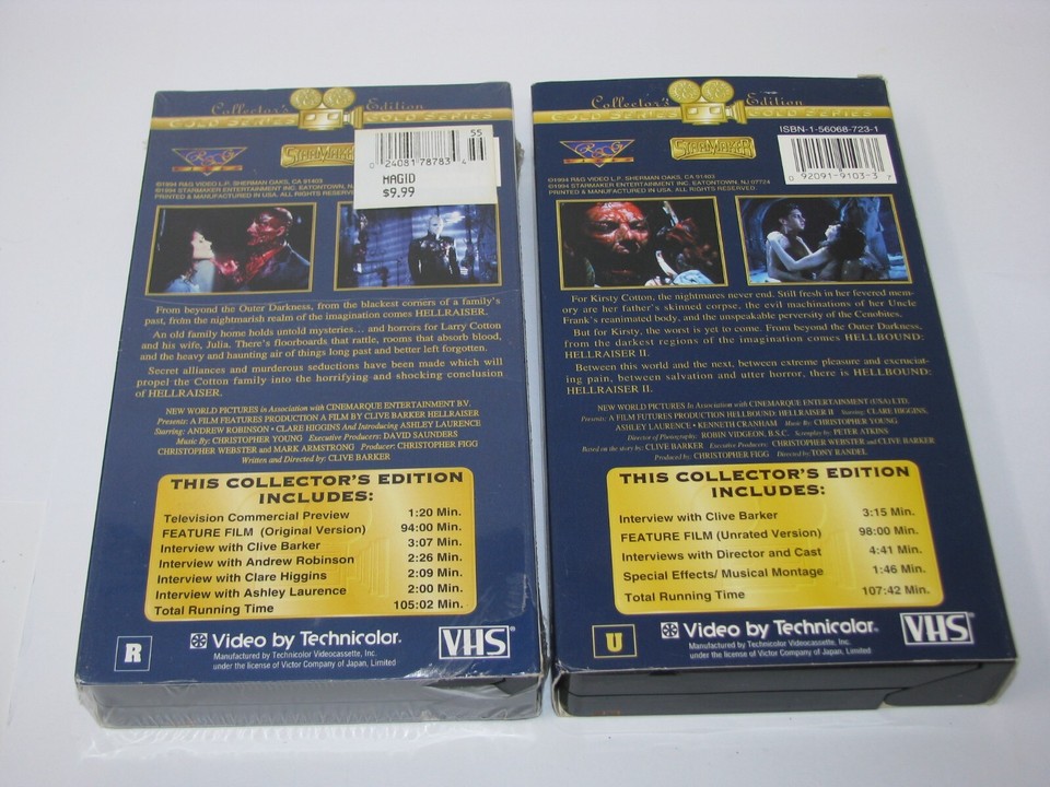 HellRaiser I II Hellbound VHS, 1994 Collector’s Edition 1 is Factory