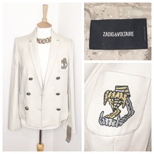 Zadig & Voltaire Volcan Cream Cotton Teeth Gold Silver Blazer Jacket Eu 40 Uk 12