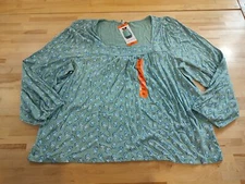 Lucky Brand Women's Long Sleeve Square Neck Shirt Top Green Size 2XL