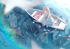 Anime Girls Boat Blonde Long Hair Flowers Blue  Gaming Mat Desk 47779