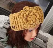 Handmade yellow headband earwarmer winter women flower /Crochet/ Headband