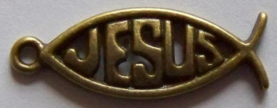 JESUS / FISCH ANHÄNGER - TALISMAN - GLÜCKSBRINGER - BIBEL / KREUZ / GLAUBE -NEU
