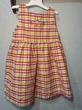 VTG OshKosh Dress Girls 4t Plaid Fruit Seersucker Pinafore Jumper 1990s