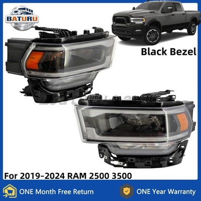 NEW LED Headlight Black Bezel w/ DRL For 2019-2024 Ram 2500 3500 Left Right Pair
