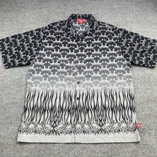 Vintage Y2K Jnco Jeans All over Print Flames Skulls Button Down Shirt XL Gray