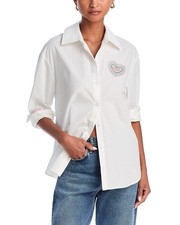 Aqua Poplin Button Down Heart Embroidered Shi...