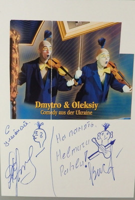 2 Autogramme internationales Clown Duo Zirkus Variete Dimitro & Oleksy (145120)