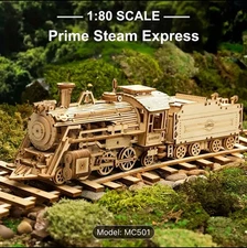 ROKR Train Car 3D Wooden Puzzle Model Train Prime Steam Express Adult Teen Child