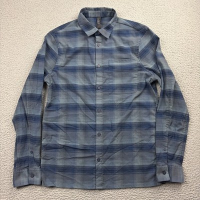 Lululemon Masons Peak Flannel Shirt Mens Small Blue Gray Plaid Button Up